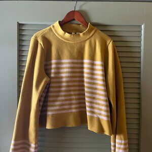 Anthropologie Moth Mustard and Pink Striped Turtleneck Sweater XL